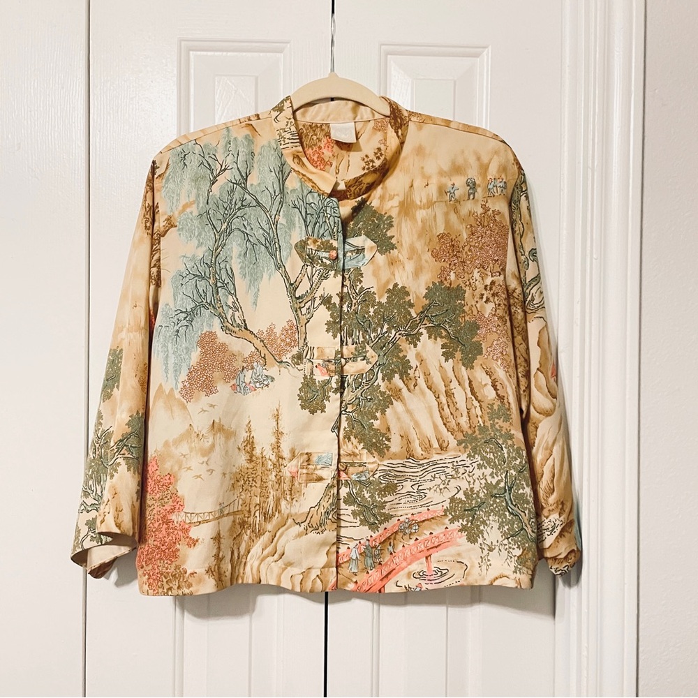 Natori Artistic Beige and Brown pajama top size large